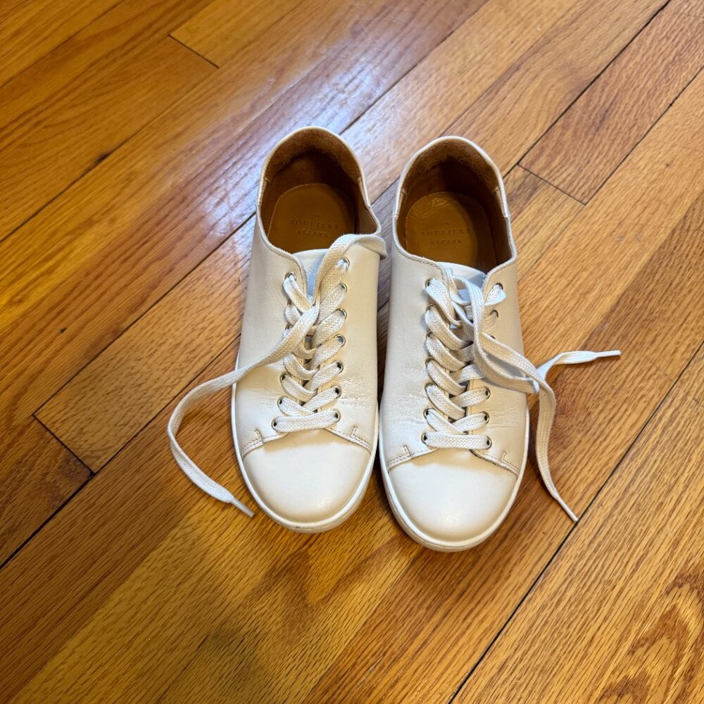 Sezane Cream Leather Sneakers - Picture 2 of 5